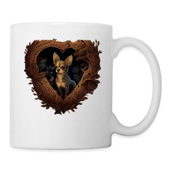 Chihuahua | Niedlicher Hund Welpe Natur Holz Herz - Tasse - Weiß - Rechts