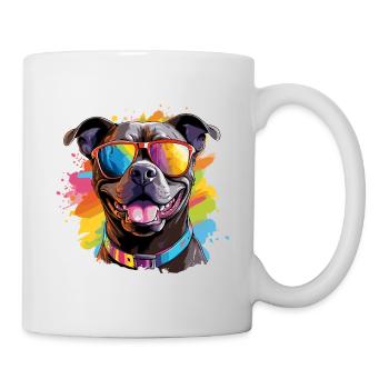 Pitbull coloré portant des lunettes de soleil amoureux des chiens - Mug blanc - blanc - Droite