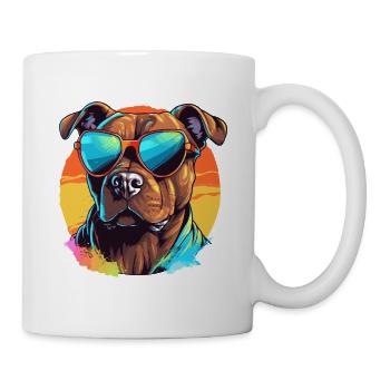 Pitbull coloré portant des lunettes de soleil amoureux des chiens - Mug blanc - blanc - Droite