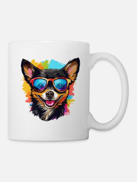 Chihuahua coloré portant des lunettes de soleil amoureux des chiens - Mug blanc - blanc