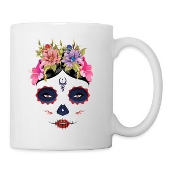 Skelett Gesicht Blumen Muertos Tag der Toten Halloween - Tasse - Weiß - Rechts