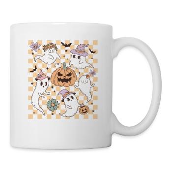 Retro Halloween-Design: Süße Geister und Kürbisse - Tasse - Weiß - Rechts