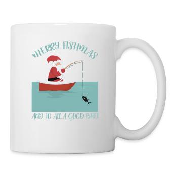 Frohe Fishmas an alle und einen guten Biss - Tasse - Weiß - Rechts