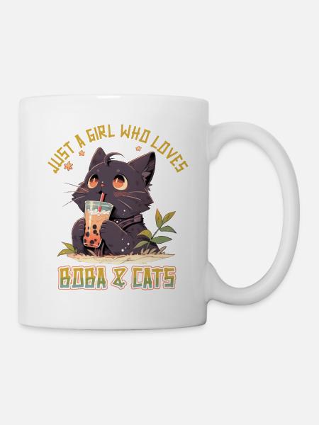 Anime Kawaii juste une fille qui aime Boba et Cats - Mug blanc - blanc