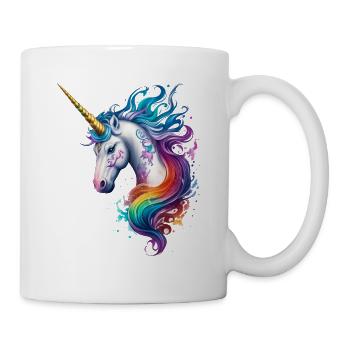 Rainbow Dreams: Einhornkopf mit bunten Haaren - Tasse - Weiß - Rechts