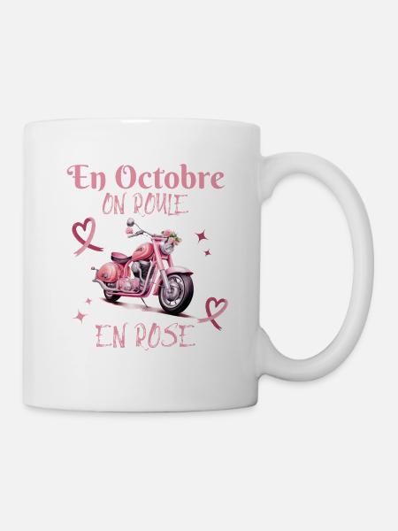 En Octobre on roule en Rose, moto femme bikeuse - Mug blanc - blanc