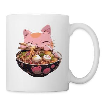 Anime Manga Kawaii Cat Eats Ramen Noodles - Mug - white - Right