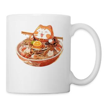 Anime Manga Kawaii Cat Eats Ramen Noodles - Mug - white - Right