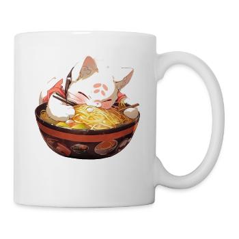 Anime Manga Kawaii Cat Eats Ramen Noodles - Mug - white - Right