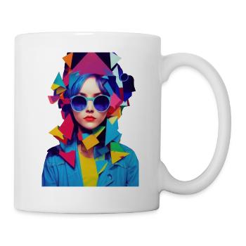 Abstract woman wearing sunglasses, colorful design - Mug - white - Right