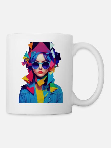 Abstrakte Frau mit Sonnenbrille, buntes Design - Tasse - Weiß