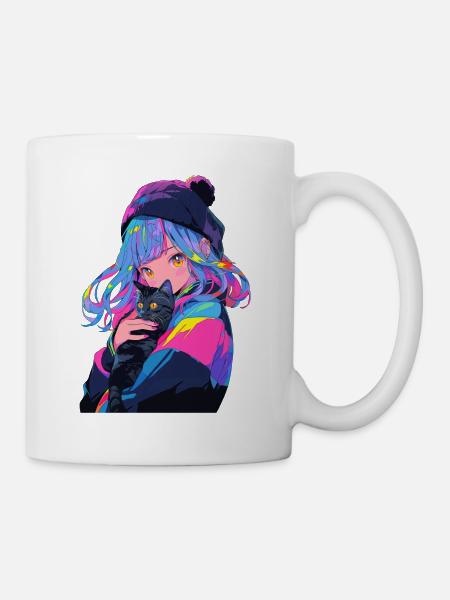 Anime and Cats Kawaii Mädchen Anime - Tasse - Weiß