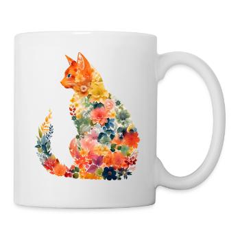 Katzenblumen Geschenk ideal für alle Katzenliebhaber - Tasse - Weiß - Rechts