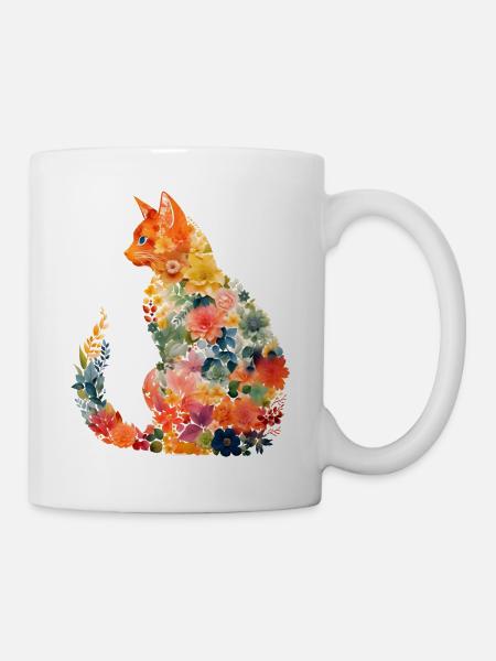 Katzenblumen Geschenk ideal für alle Katzenliebhaber - Tasse - Weiß
