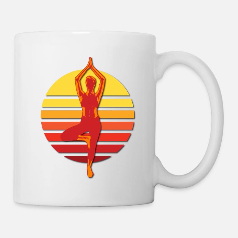 Yoga Pose with retro sunset - Mug - white