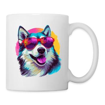 Husky coloré d’Alaska portant des lunettes de soleil - Mug blanc - blanc - Droite