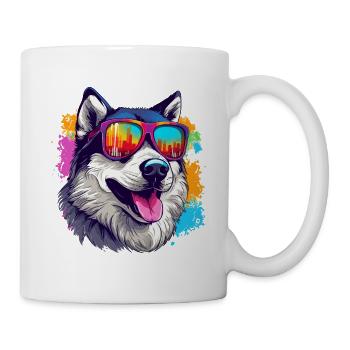 Husky coloré d’Alaska portant des lunettes de soleil - Mug blanc - blanc - Droite