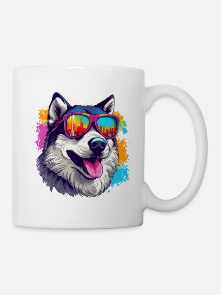 Husky coloré d’Alaska portant des lunettes de soleil - Mug blanc - blanc