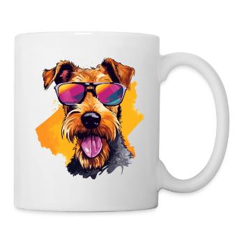 Airedale Terrier coloré portant des lunettes de soleil - Mug blanc - blanc - Droite