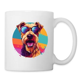 Airedale Terrier coloré portant des lunettes de soleil - Mug blanc - blanc - Droite