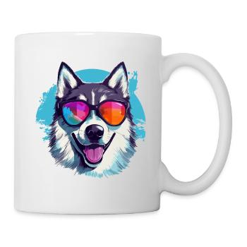 Husky coloré d’Alaska portant des lunettes de soleil - Mug blanc - blanc - Droite