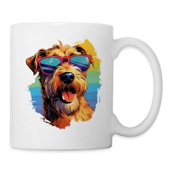 Airedale Terrier coloré portant des lunettes de soleil - Mug blanc - blanc - Droite
