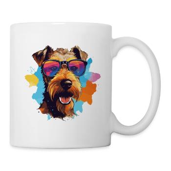 Airedale Terrier coloré portant des lunettes de soleil - Mug blanc - blanc - Droite