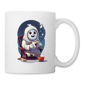 Süßes kleines Gespenst, das Kaffee trinkt - Tasse - Weiß - Rechts
