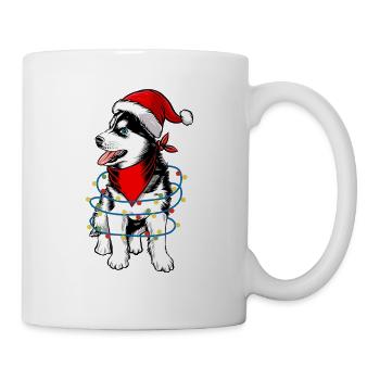 Siberian Husky Weihnachtsmann Weihnachtsbaum Licht - Tasse - Weiß - Rechts