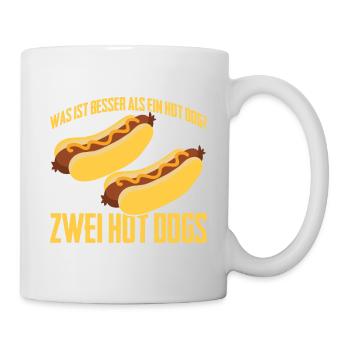 Was ist besser als ein Hot Dog? Zwei Hot Dogs Lieb - Tasse - Weiß - Rechts