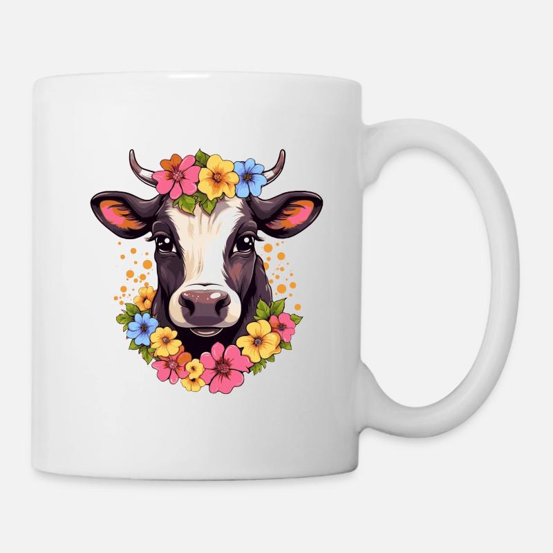 Coloré Vache Vache Amoureux Ferme Fleurs Nature Moo - Mug blanc - blanc