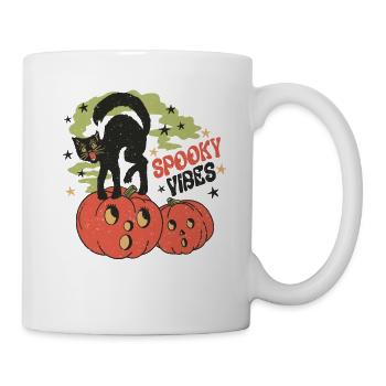 Halloween Retro Black Cat « Spooky Vibes » - Mug blanc - blanc - Droite