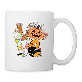 Gruseliges Retro-Halloween-Design: Love mit Kürbis - Tasse - Weiß - Rechts