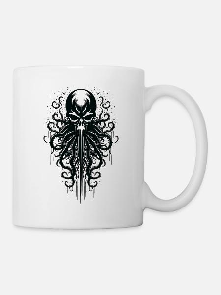 Totenkopf Krake Tintenfisch Tier Tattoo Gothpunk - Tasse - Weiß