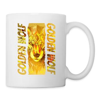 Wolf Wolfskopf Gold Mystisch Natur Wildnis Kunst - Tasse - Weiß - Rechts