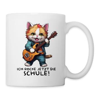 Schulkind Schulanfang Einschulung Katze Kätzchen - Tasse - Weiß - Rechts