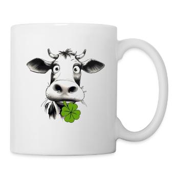 Funny cow with a shamrock brings good luck and fun - Mug - white - Right