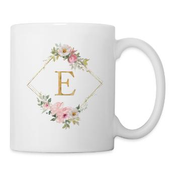 Personalisierbar Monogramm E Pastel Floral - Tasse - Weiß - Rechts