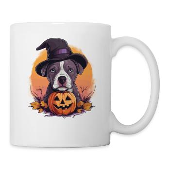 Halloween Hexenhut Kürbis Hund American Staffie - Tasse - Weiß - Rechts
