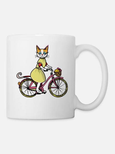 KATZE AUF FAHRRAD - Tasse - Weiß