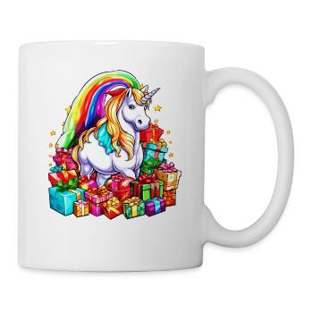 Regenbogen-Einhorn-Weihnachten mit Weihnachtsgeschenken - Tasse - Weiß - Rechts