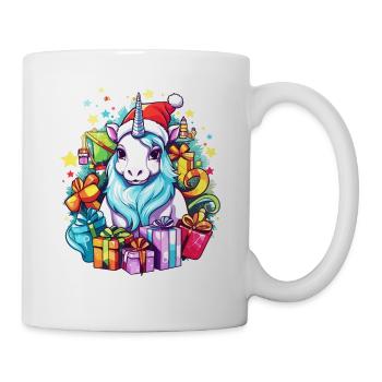 Regenbogen Weihnachten Einhorn - Buntes Einhorn Chris - Tasse - Weiß - Rechts