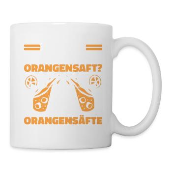 Was ist besser als ein Orangensaft? Zwei Orangensä - Tasse - Weiß - Rechts