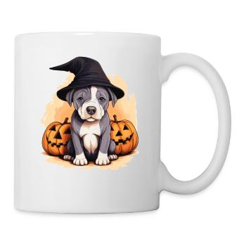 Halloween Hexenhut Kürbis Hund American Staffie - Tasse - Weiß - Rechts