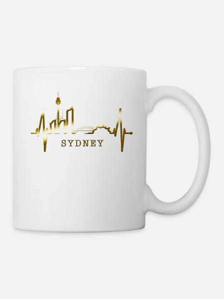 Sydney Skyline Herzschlag Australien Fan Puls Herz - Tasse - Weiß