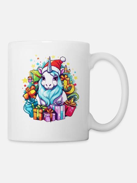 Regenbogen Weihnachten Einhorn - Buntes Einhorn Chris - Tasse - Weiß