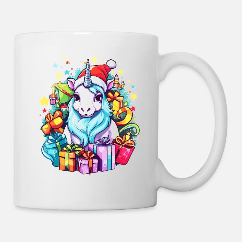 Regenbogen Weihnachten Einhorn - Buntes Einhorn Chris - Tasse - Weiß