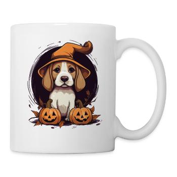 Halloween Witch Hat Pumpkin Dog Beagle - Mug - white - Right
