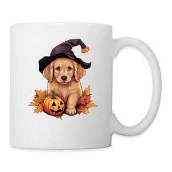 Halloween Witch Hat Pumpkin Dog Golden Retriver - Mug - white - Right