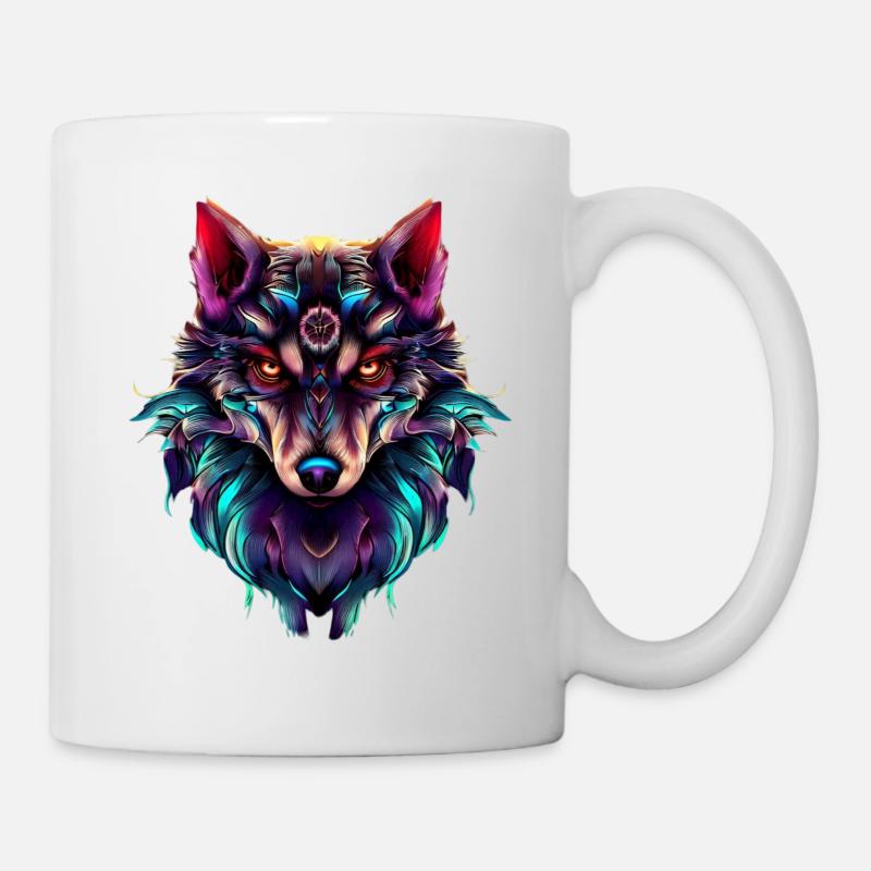 Wolfskopf Synthwave Wolf - Tasse - Weiß